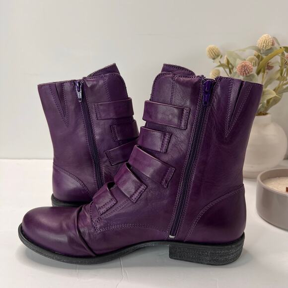 Miz Mooz Leighton Buttery Soft Leather Strapped Boots Purple Women's 11 NWOB - Picture 7 of 10